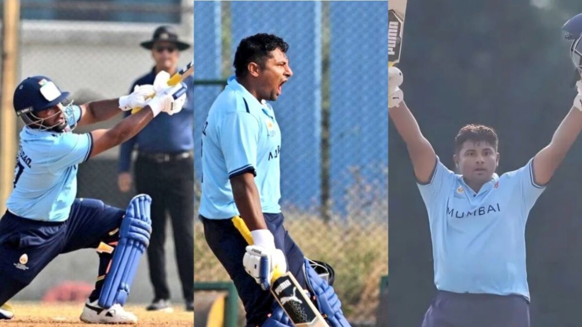 6 6 6 6 6 6...भाई के साथ मिलकर सरफराज खान ने बरपाया कहर, 56 गेंद में ठोका शतक, तेंदुलकर की टीम की जमकर कुटाई